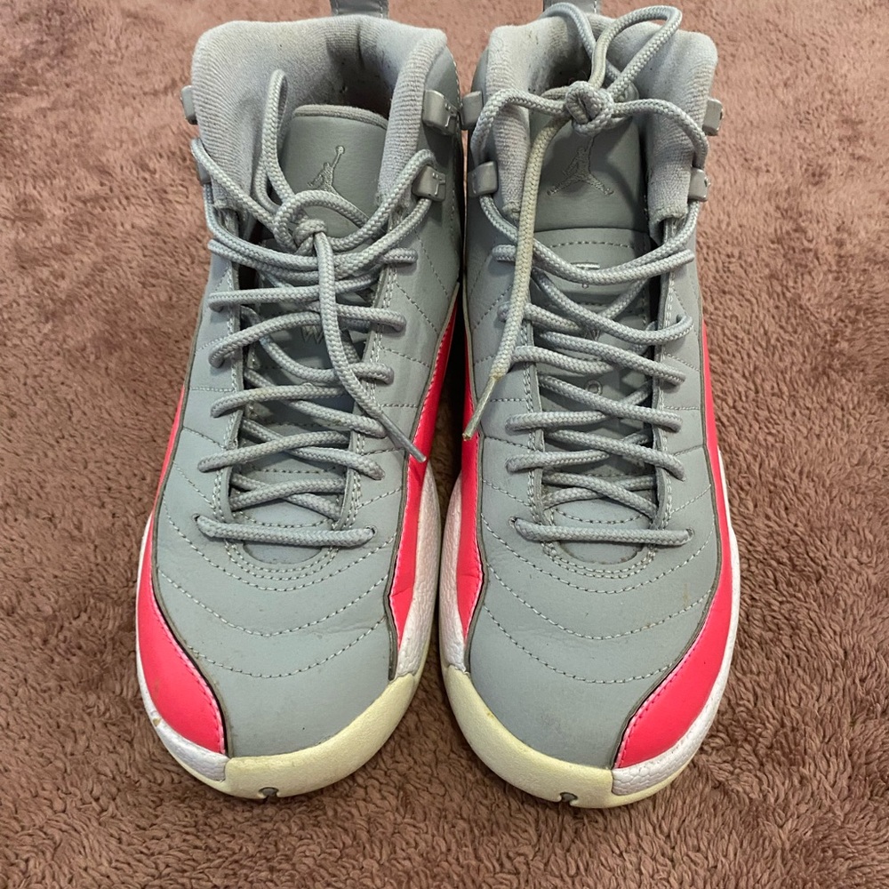Jordan Gray and Red High-Top Basketball Sneakers